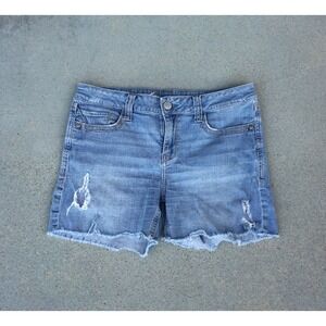 Seven7 Women's Blue Denim Jean Shorts Stretch Embroidered Pocket Size 12